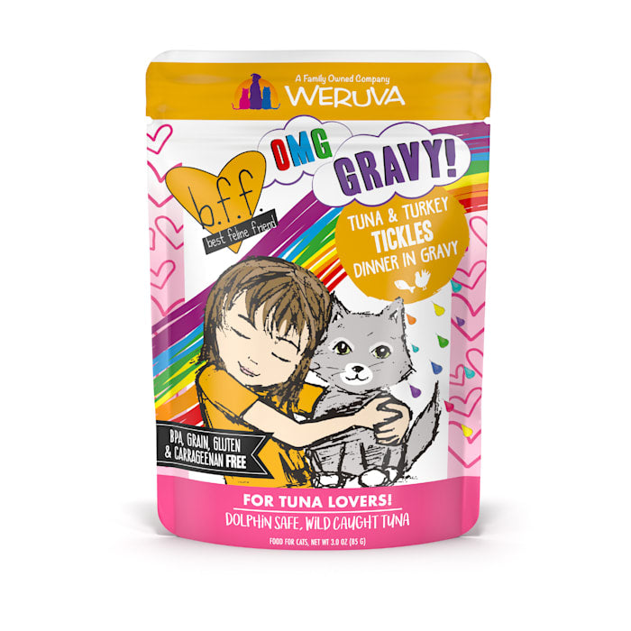 Weruva BFF OMG Tuna & Turkey Tickles in Gravy Wet Cat Food Pouches, 3 oz