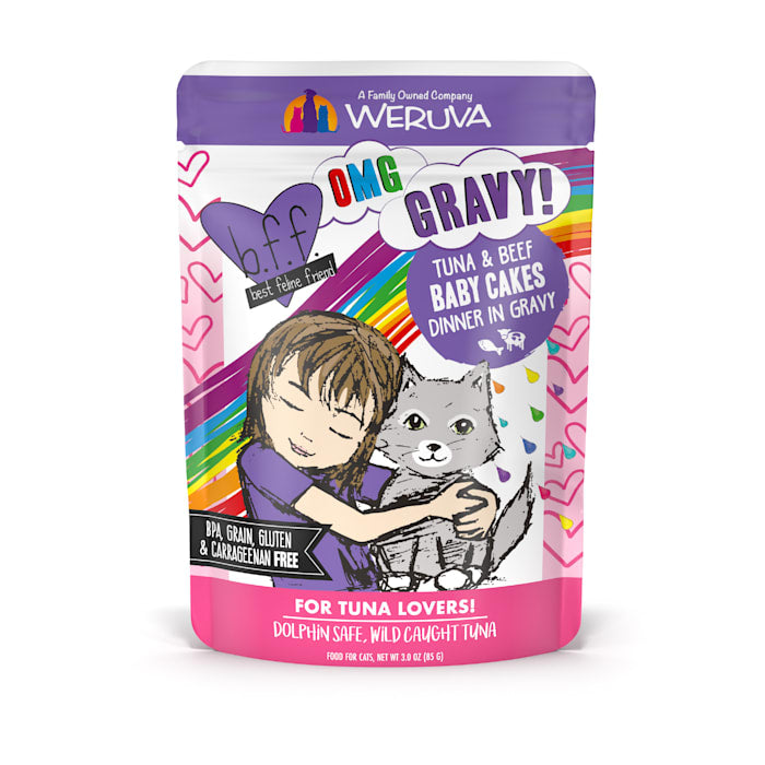Weruva BFF OMG Tuna & Beef Baby Cakes Wet Cat Food Pouches, 3oz