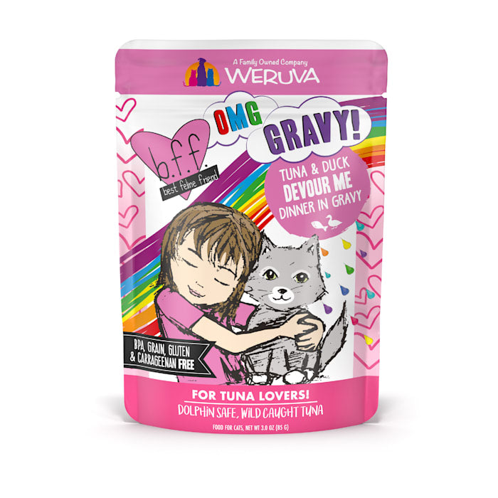 Weruva Best Feline Friend Oh My Gravy! Devour Me Minced Style Tuna & Duck Dinner in Gravy Cat Food 3 Oz