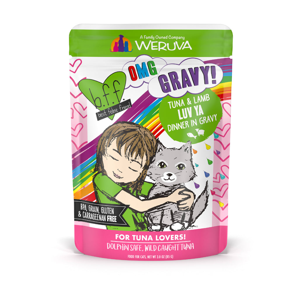 Weruva BFF OMG Gravy Tuna & Lamb Luv Ya Dinner Wet Cat Food Pouch, 3 oz