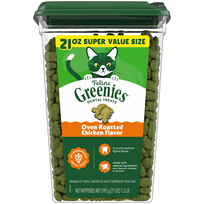 Greenies Feline Dental Treats - Oven Roasted Chicken Flavor - 21 oz Tub - Cat Dental Care