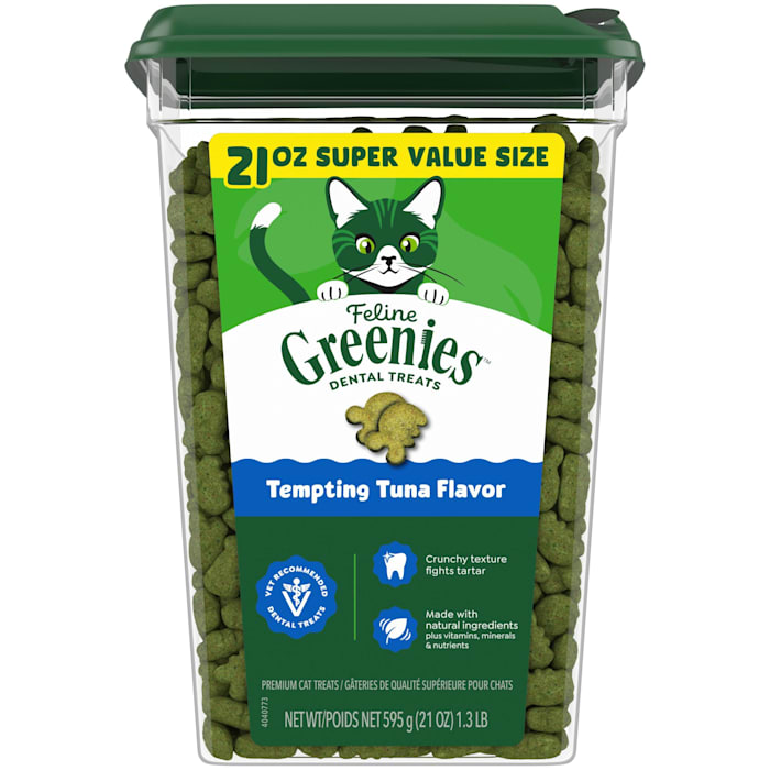 Greenies Feline Dental Treats - Tempting Tuna Flavor - 21 oz Tub - Adult Cat Dental Care