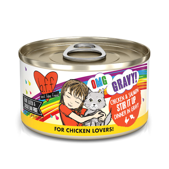 B.F.F. OMG Stir it Up Chicken & Salmon Dinner in Gravy Wet Cat Food, 2.8 oz.