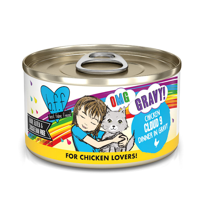 Weruva BFF OMG Best Feline Friend Oh My Gravy! Chicken Cloud 9, Grain-Free Wet Cat Food, 2.8oz Can (Pack of 12)