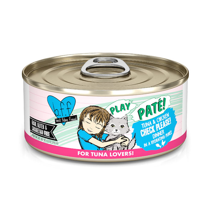 BFF PLAY Pate Cat Food, Tuna & Chicken Check Please! Dinner, 5.5oz (Single Can or Case of 8)