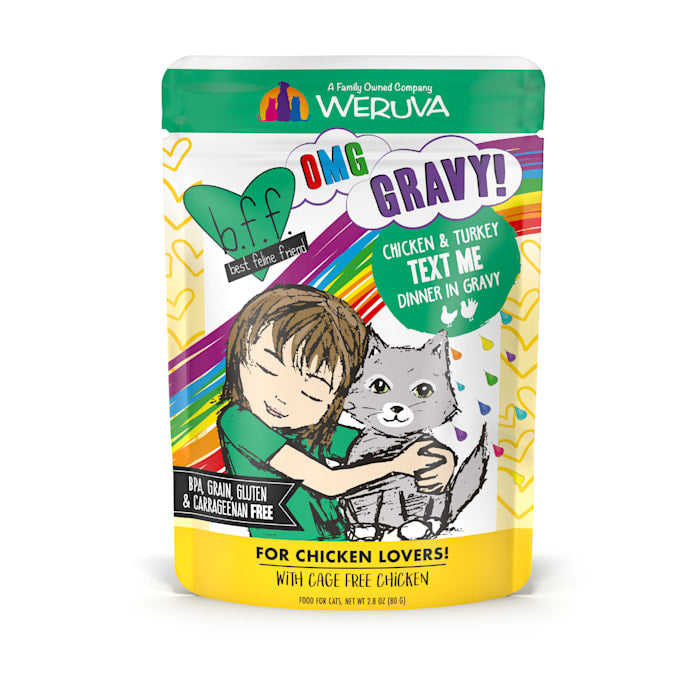 WERUVA BFF OMG Text Me Chicken & Turkey in Gravy Wet Cat Food Pouch, 2.8 oz