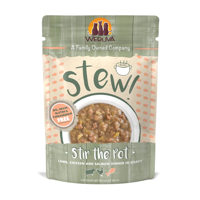 Weruva Cat Stew Stir the Pot Lamb, Chicken & Salmon Dinner in Gravy Wet Cat Food - 3 oz Pouch