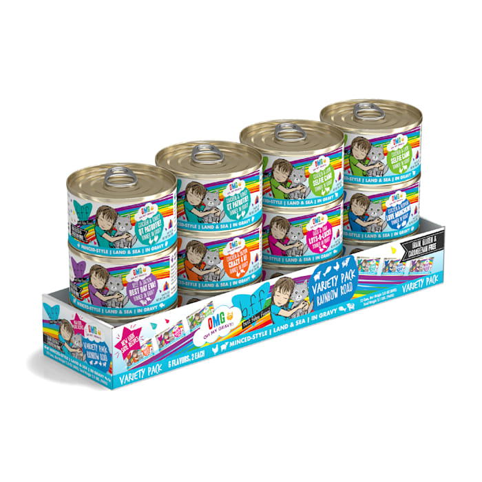 Weruva BFF OMG Rainbow Road Variety Pack Cat Food, 2.8 oz Cans (Pack of 12)