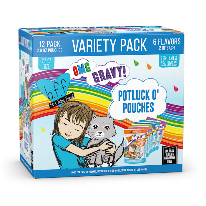 Weruva BFF OMG Potluck O' Pouches Variety Pack Wet Cat Food, 2.8 oz, 12 Pouches