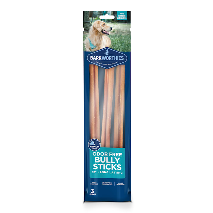 Barkworthies Odor Free Bully Sticks 12 Inch, 3 Count - All Natural Dog Chews