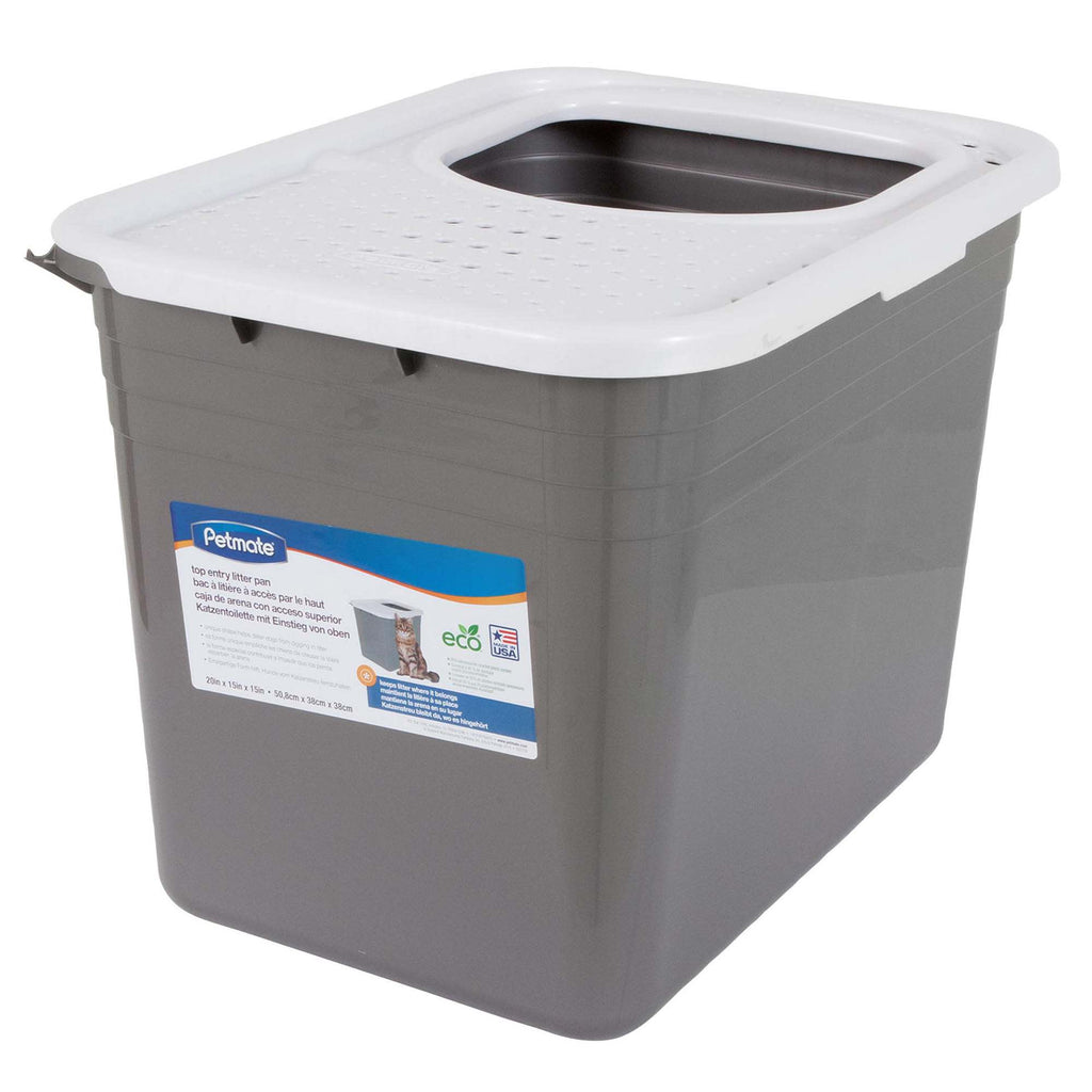 Petmate Top Entry Cat Litter Box - Enclosed with Filter Lid, Nickel Base/Pearl White Lid