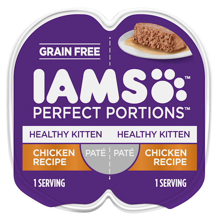 IAMS Perfect Portions Healthy Kitten Pate Chicken Recipe Grain-Free Wet Cat Food - 2.6 oz Twin Pack