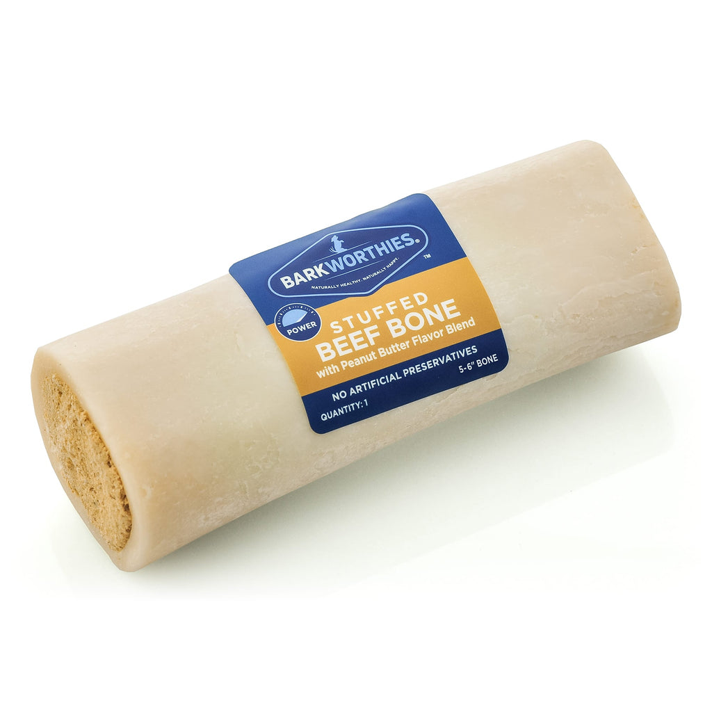 Barkworthies 5-6" Stuffed Beef Shin Bone with Peanut Butter for Dogs