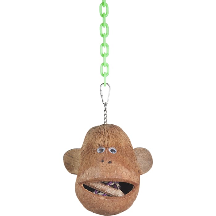 A&E Happy Beaks Coco Monkey Bird Toy - Coconut Shell Bird Cage Accessory