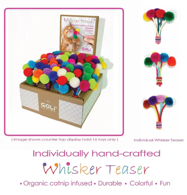 Goli Design Whisker Teaser Cat Toy - Catnip Infused, Handcrafted, Colorful