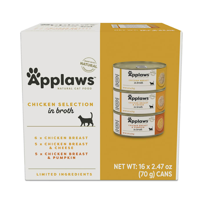 Applaws Natural Wet Cat Food Chicken Selection in Broth, 2.47oz Cans (16 Count) Variety Pack