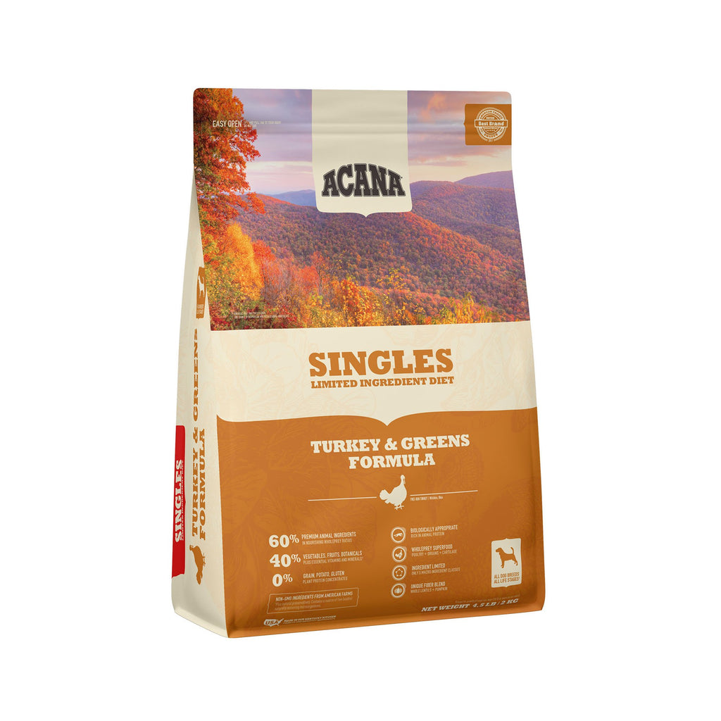 Acana Singles Limited Ingredient Diet Turkey & Greens Recipe, Grain-Free Dry Dog Food, 4.5 lb Bag