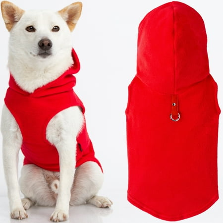 Gooby Fleece Vest Hoodie Dog Sweater - Red, X-Large - Warm Pullover Dog Hoodie with O-Ring Leash