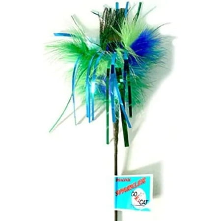 Go Cat Long Peacock Sparkler 36" Cat Toy Teaser Wand Feather Sparkly Mylar