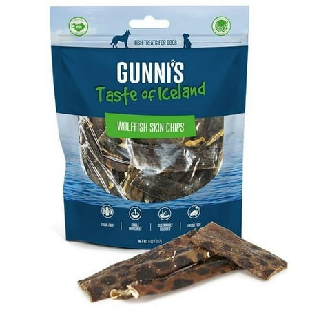 Gunni's Pet Wolffish Skin Chips Dog Treats - 9oz - Single Ingredient Icelandic Fish Chews