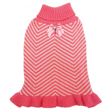Ethical Fashion Pet Stripes & Ruffles Dog Sweater, Pink, Medium