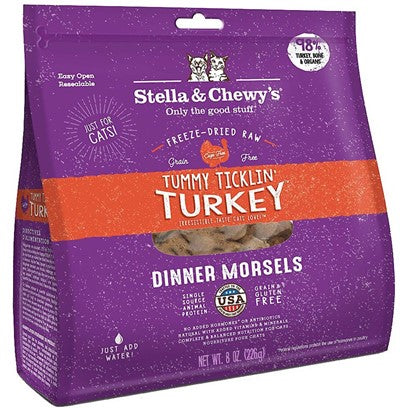 Stella & Chewy's Tummy Ticklin' Turkey Freeze-Dried Raw Cat Food, Grain-Free Dinner Morsels, 18 oz