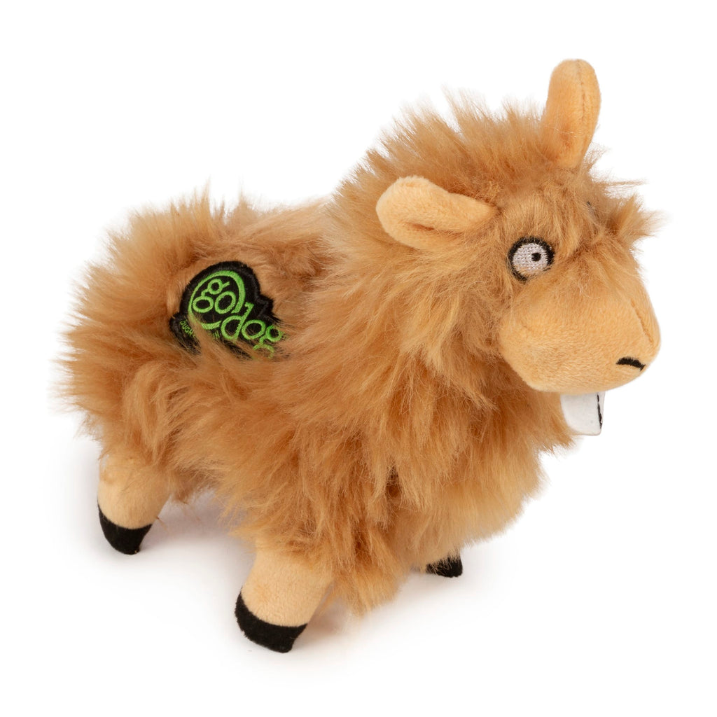 GoDog Buck Tooth Llama Dog Toy - Plush, Chew Guard Technology, Small, Brown