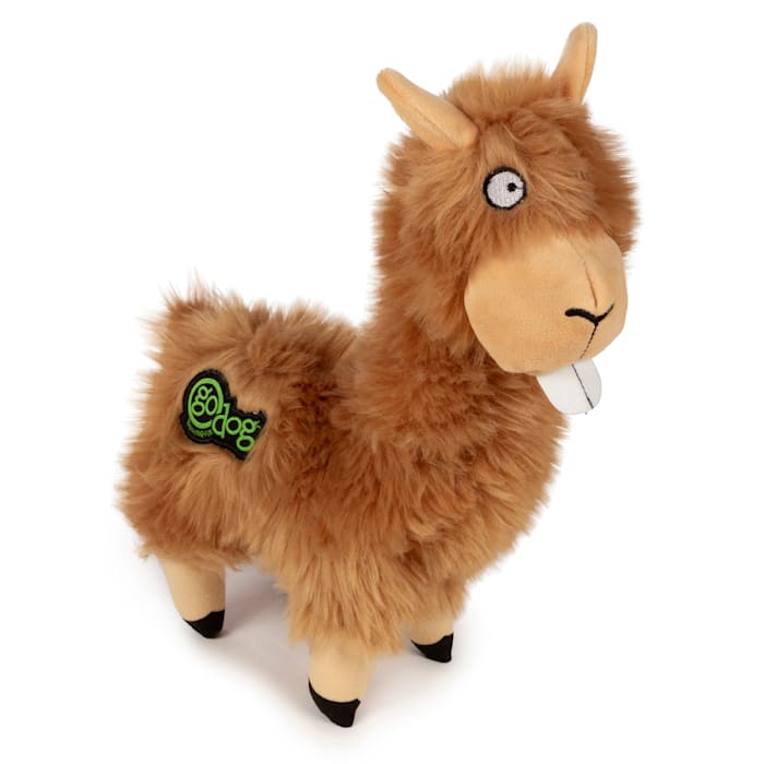 goDog Tan Buck Tooth Llama Large Dog Toy - Chew Guard, Squeaker Plush