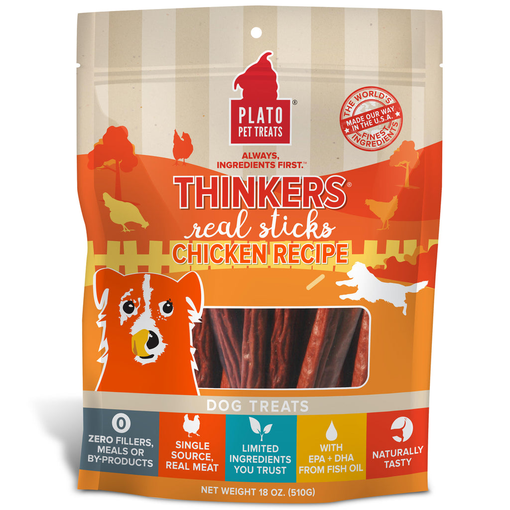 PLATO Thinkers Chicken Dog Treats - Natural, 18oz - Healthy Brain Function