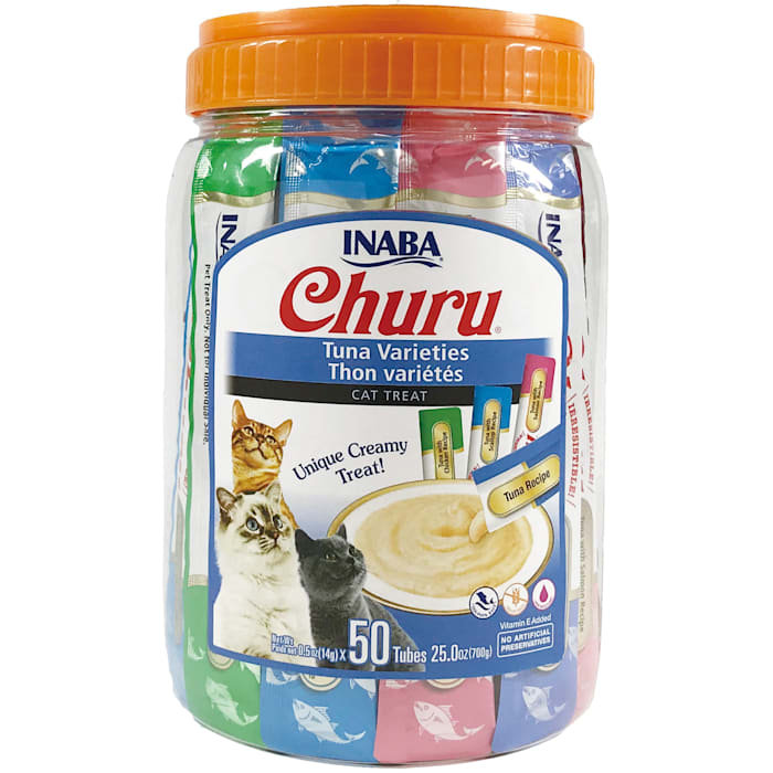 Inaba Churu Cat Treats Tuna Variety, 50 Tubes - Lickable, Grain-Free Puree with Vitamin E & Taurine