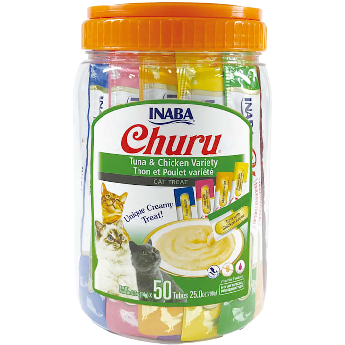 Inaba Churu Cat Treats, Tuna & Chicken Variety, Lickable Purée, 50 Tubes (0.5 oz each)