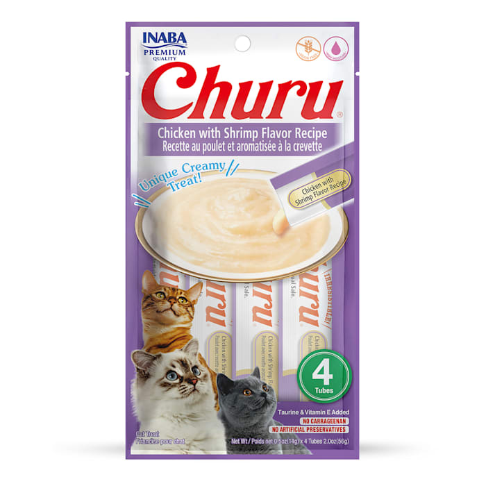 Inaba Churu Cat Treats - Chicken with Shrimp - Lickable Grain-Free Puree (2oz, 4-6 Pack Options)