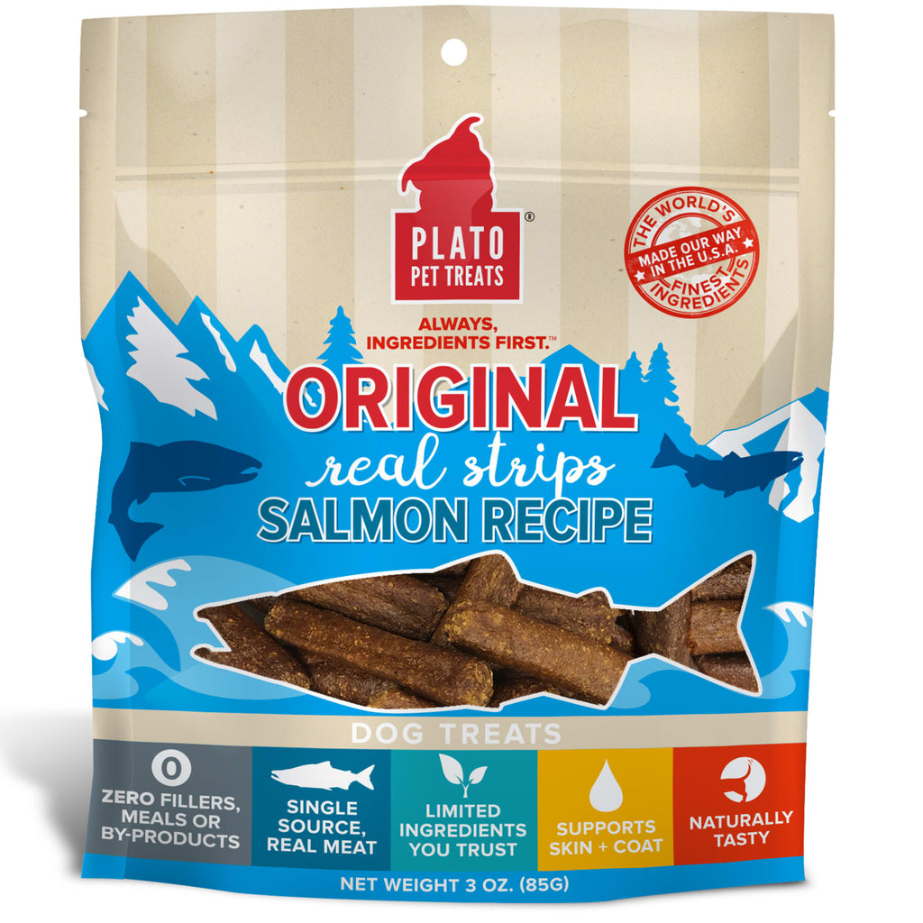 Plato Original Real Strips Salmon Dog Treats, 3 oz, Natural