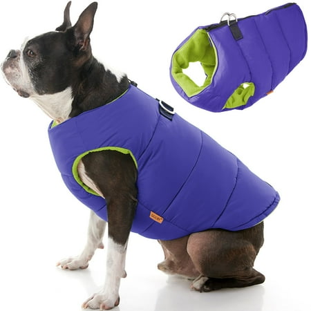Gooby Padded Vest Dog Jacket - Purple, Large - Warm, Water Resistant, Fleece Lined with D-Ring Leash Attachment