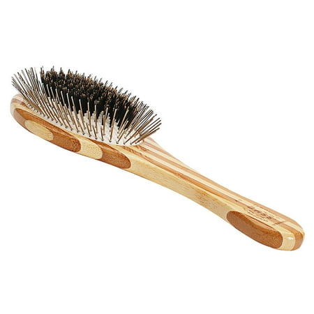Bass Brushes Hybrid Groomer A3 Dark Bamboo Pet Brush - Natural Bristle & Alloy Pin