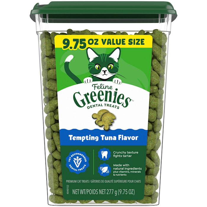 Greenies Feline Dental Treats - Tempting Tuna Flavor - 9.75 oz Tub - Adult Cat Dental Care