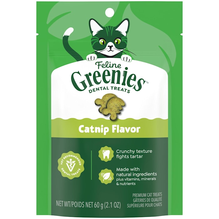 Greenies Feline Adult Dental Cat Treats, Catnip Flavor, 2.1 oz Pouch