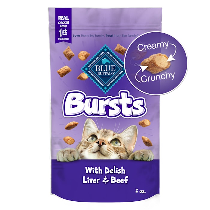 Blue Buffalo Bursts Cat Treats - Chicken Liver & Beef Flavor, Crunchy & Creamy, 2 oz Bag