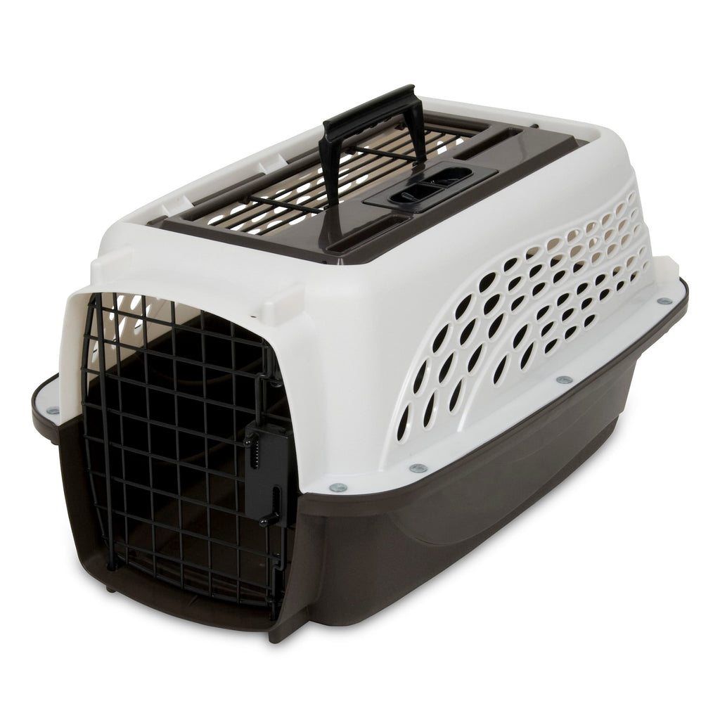 Petmate 2-Door Top Load Kennel, 19", White/Coffee, Small Dog & Cat Carrier