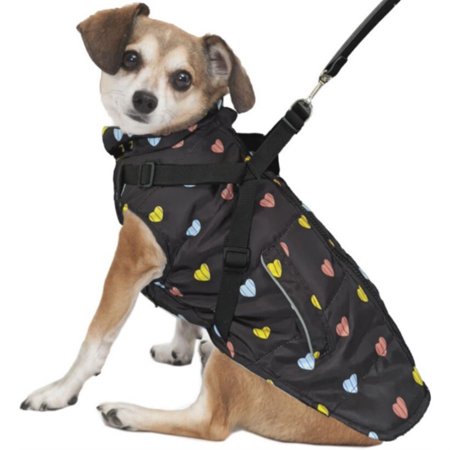 Fashion Pet Puffy Heart Harness Dog Coat - Black - Medium