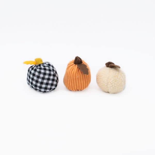 ZippyPaws Miniz Fall Harvest & Halloween Plush Dog Toys, Gourds 3-Pack