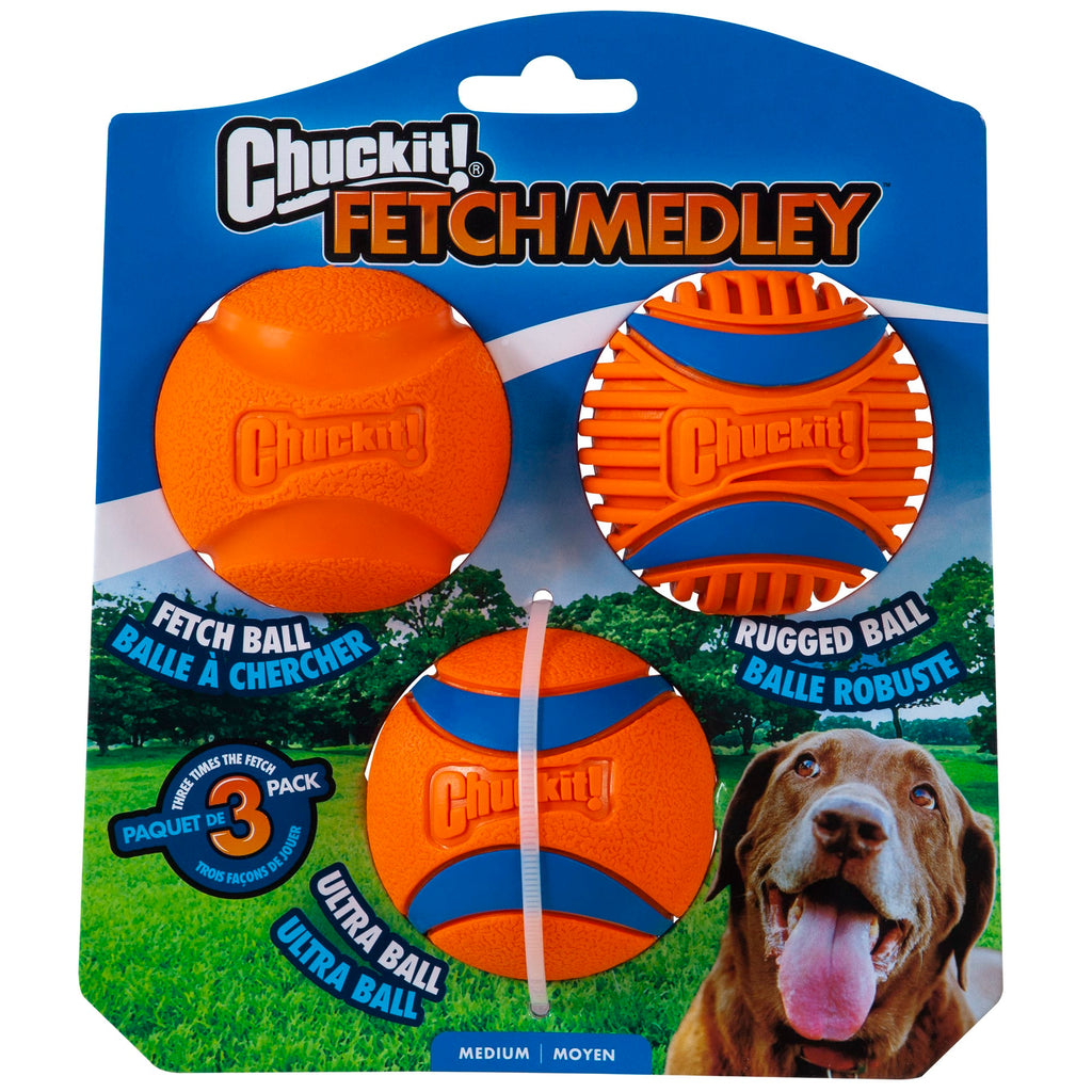 Chuckit! Fetch Medley Gen 3 Dog Toy Balls - Medium, 3-Pack, Interactive Fetch Toys