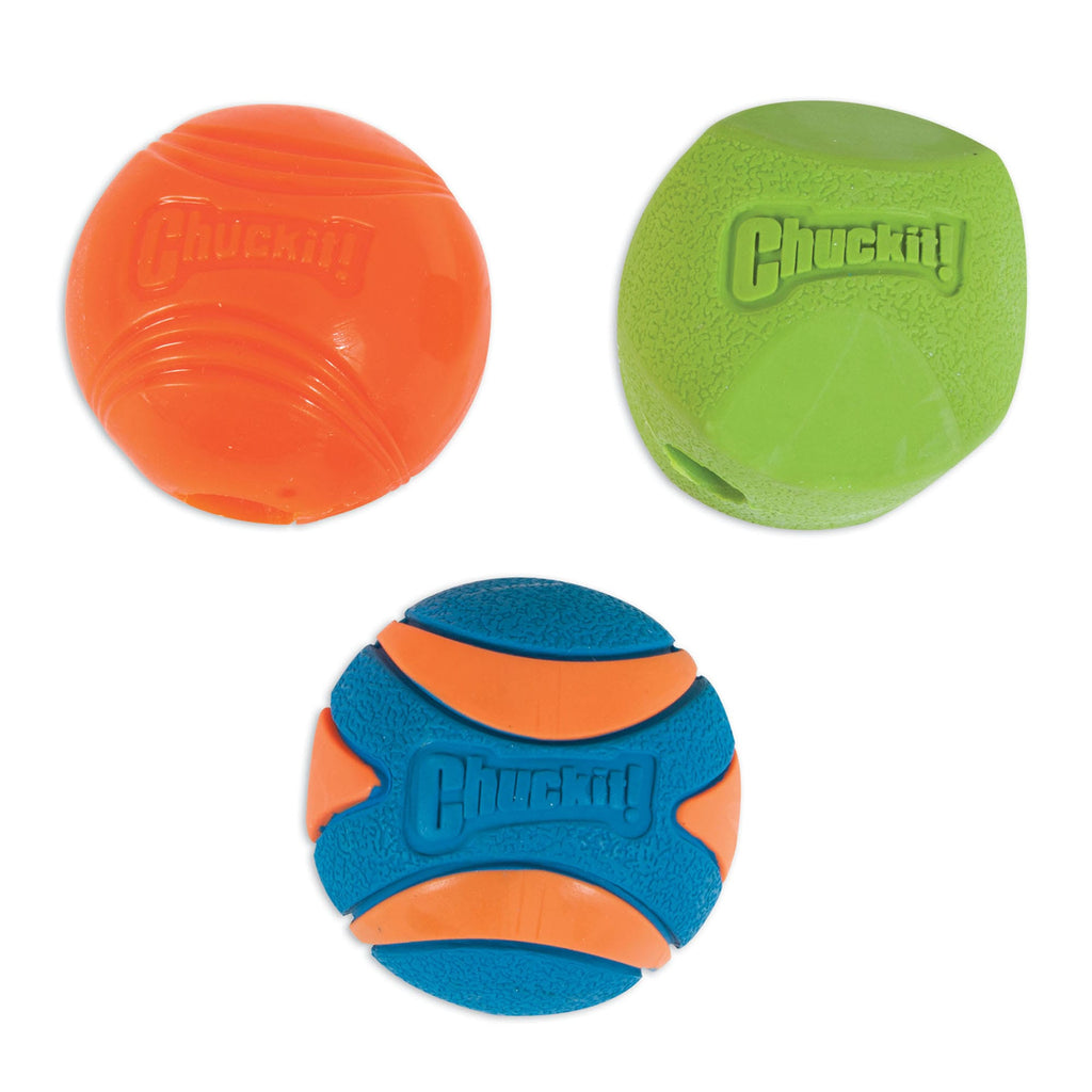 Chuckit! Fetch Medley Dog Ball Toys, Medium, 3-Pack - Ultra Squeaker, Strato, Erratic