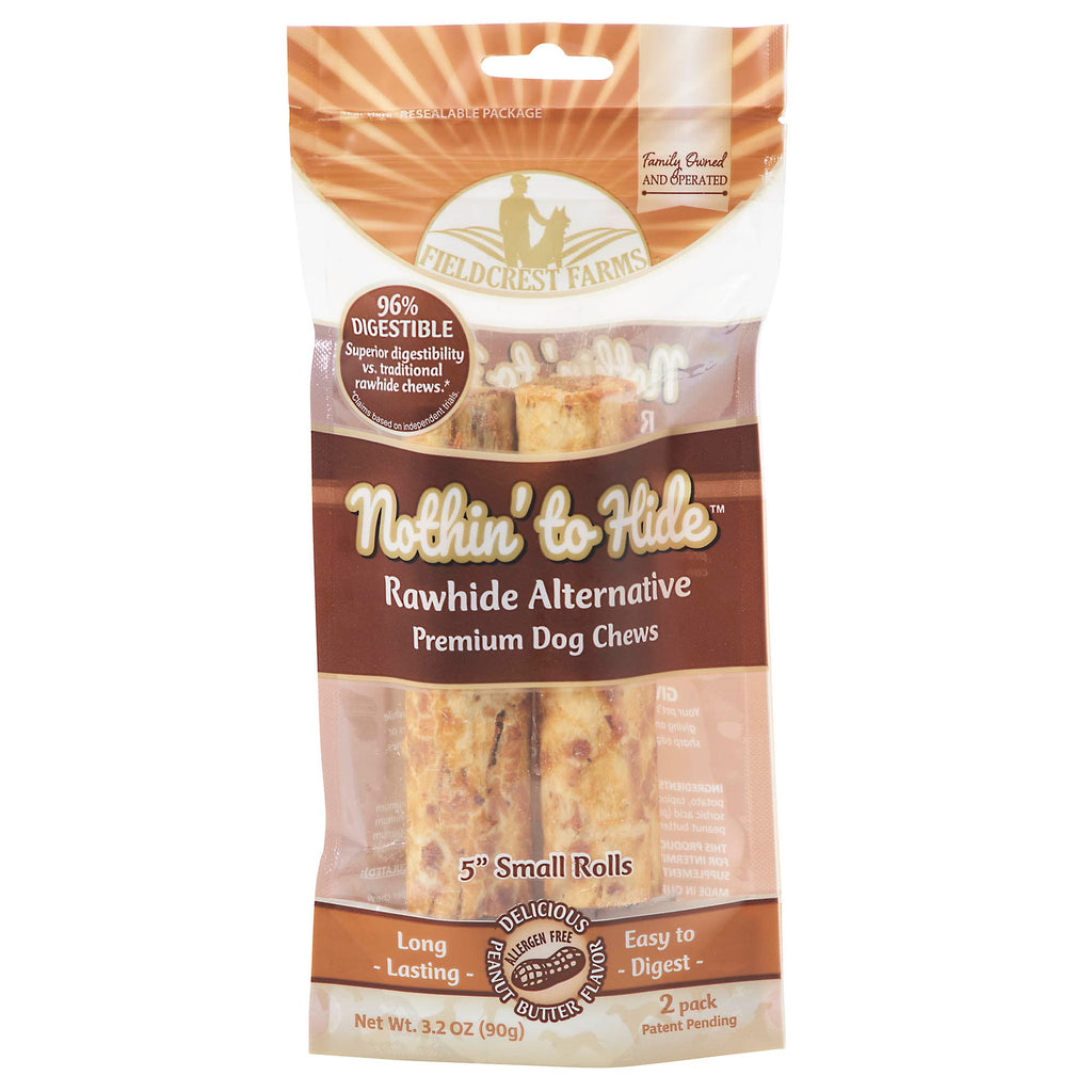 Ethical Pet Nothin' to Hide Dog Chews - Peanut Butter Rolls, 5 inch, 2-Pack - Highly Digestible Rawhide Alternative