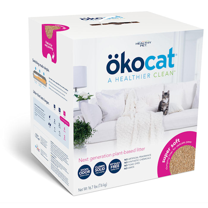 Okocat Super Soft Natural Wood Clumping Cat Litter, Unscented, 16.7 lbs, For Delicate Paws