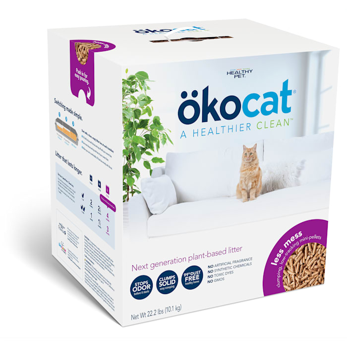 Okocat Less Mess Natural Wood Clumping Cat Litter, Long Hair Breeds, Mini Pellets, 22.2 lbs