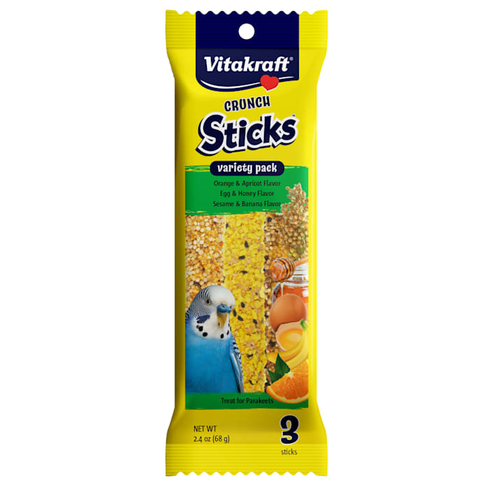 Vitakraft Crunch Sticks Variety Pack for Parakeets, 2.4 oz, 3-Pack - Orange, Honey, Banana Flavors