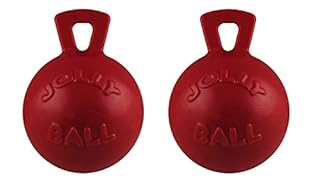 Jolly Pets Tug-N-Toss Ball - 4.5 inch - Red - Dog Toy with Handle - Interactive & Durable