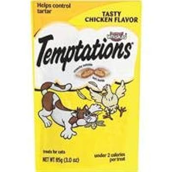 Whiskas Temptations Tasty Chicken Flavor Cat Treats, 3 oz Pouch - Crunchy & Soft Adult Snacks