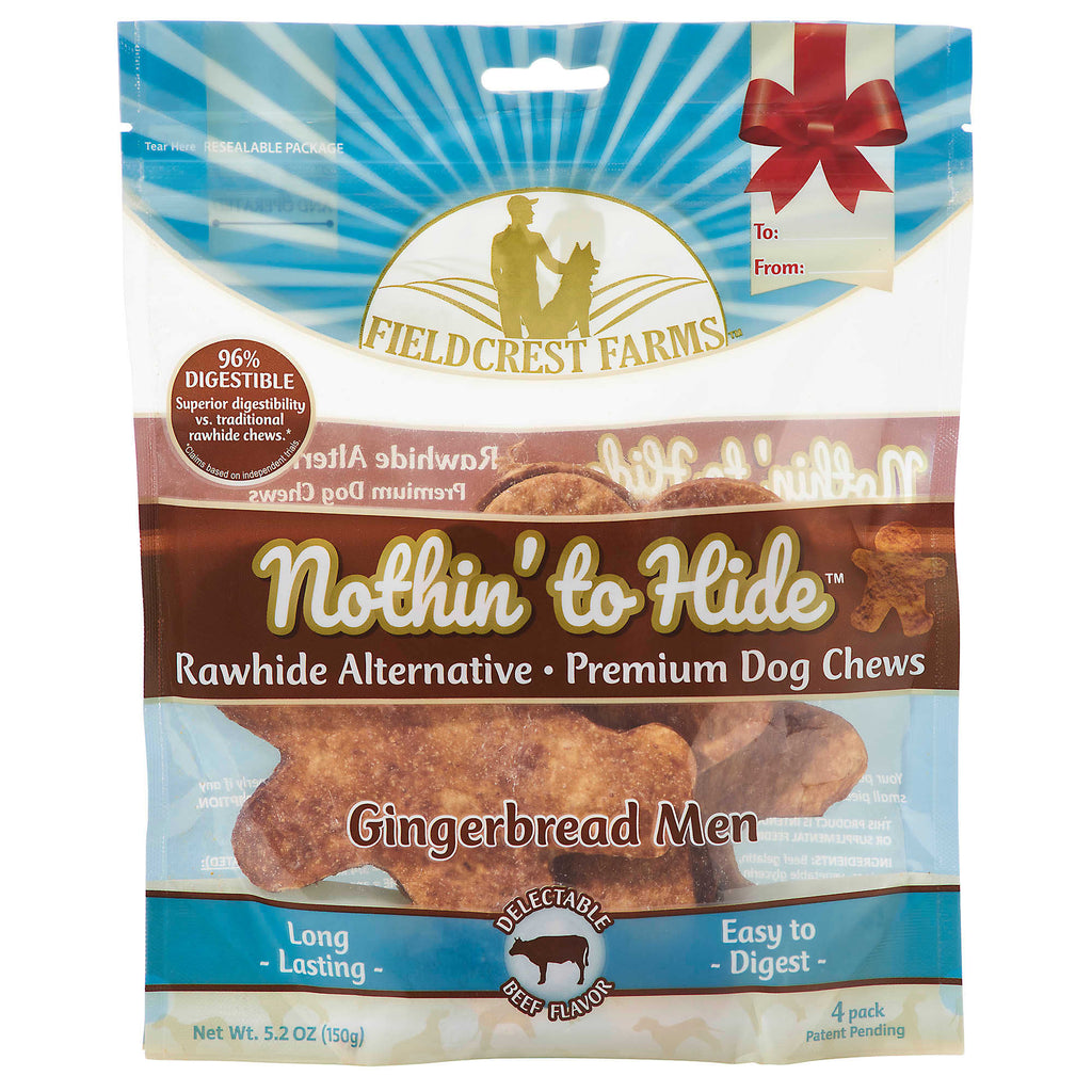 Nothin' to Hide Gingerbread Man Beef Dog Chews - 4 Pack - Highly Digestible & Long Lasting